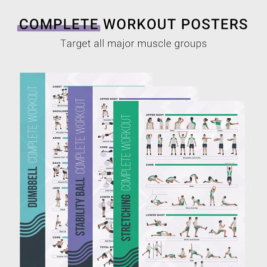 FitMate 8 Pack Workout Oefening Poster Bundel - Halter, Barbell, Lichaamsgewicht, Yoga, Stretching, Stabiliteit Bal, Weerstandsbanden, Kettlebell | Home Gym Decor, Kamer Guide (42 x 63 cm) - happygetfit.com