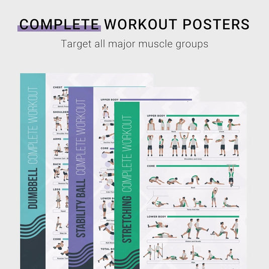 FitMate 8 Pack Workout Oefening Poster Bundel - Halter, Barbell, Lichaamsgewicht, Yoga, Stretching, Stabiliteit Bal, Weerstandsbanden, Kettlebell | Home Gym Decor, Kamer Guide (42 x 63 cm) - happygetfit.com