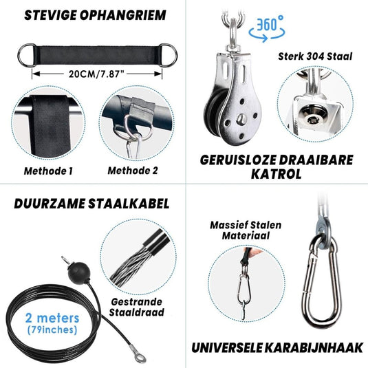 Fitness kabelsysteem met 100 cm latstang en katrol voor thuis krachttraining – rugspiertraining – pulley accessoires - happygetfit.com