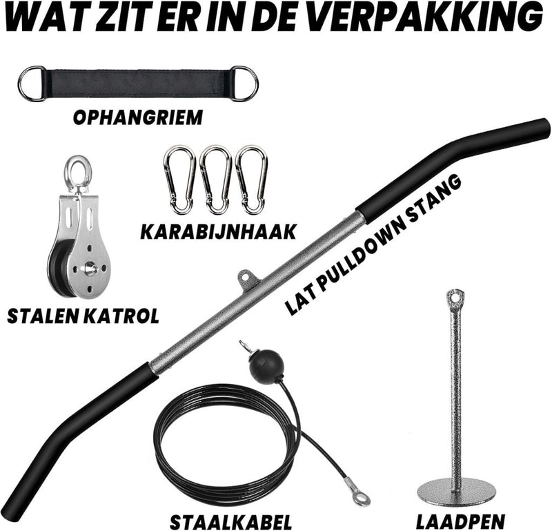 Carica l’immagine nel visualizzatore della galleria, Fitness kabelsysteem met 100 cm latstang en katrol voor thuis krachttraining – rugspiertraining – pulley accessoires - happygetfit.com
