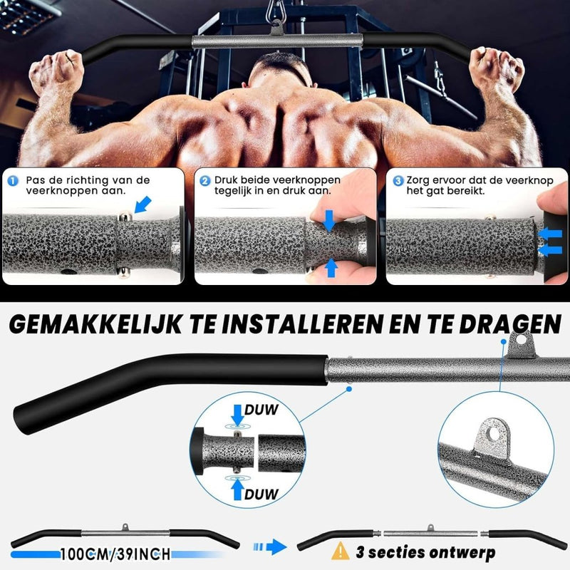 Carica l’immagine nel visualizzatore della galleria, Fitness kabelsysteem met 100 cm latstang en katrol voor thuis krachttraining – rugspiertraining – pulley accessoires - happygetfit.com
