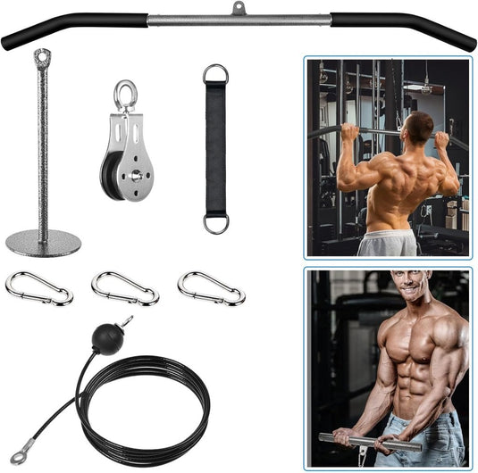 Fitness kabelsysteem met 100 cm latstang en katrol voor thuis krachttraining – rugspiertraining – pulley accessoires - happygetfit.com
