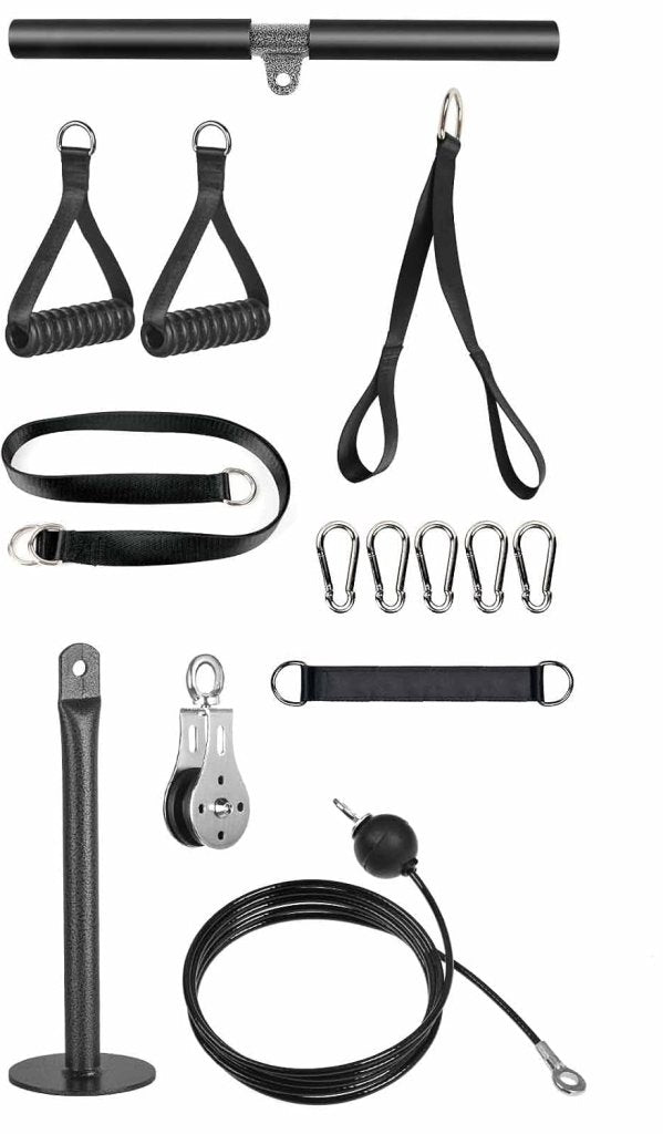 Load image in Gallery Viewer, Fitness kabelsysteem met katrol, rechte stang en tricepskoord voor krachttraining – kabelmachine – pulley training - happygetfit.com
