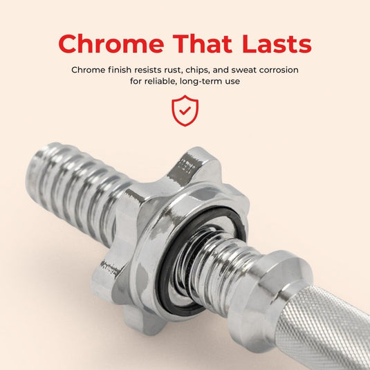 & Fitness Standard Threaded Dumbbell Handle Pairs – 14" and 24" Chrome Options with Star-Lock Collars, Solid Steel, Fits 1" Plates, Knurled Grip - happygetfit.com