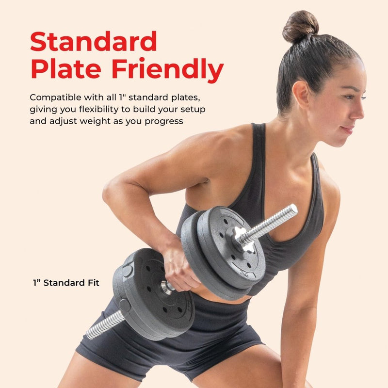Laad afbeelding in Galerijviewer, &amp; Fitness Standard Threaded Dumbbell Handle Pairs – 14" and 24" Chrome Options with Star-Lock Collars, Solid Steel, Fits 1" Plates, Knurled Grip - happygetfit.com
