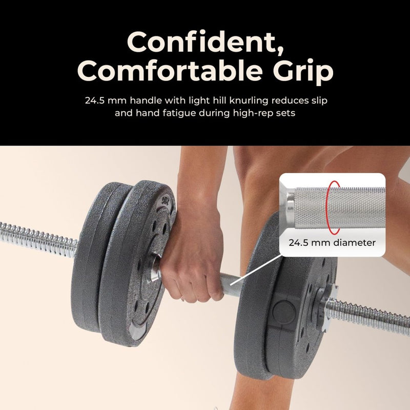 Laad afbeelding in Galerijviewer, &amp; Fitness Standard Threaded Dumbbell Handle Pairs – 14" and 24" Chrome Options with Star-Lock Collars, Solid Steel, Fits 1" Plates, Knurled Grip - happygetfit.com
