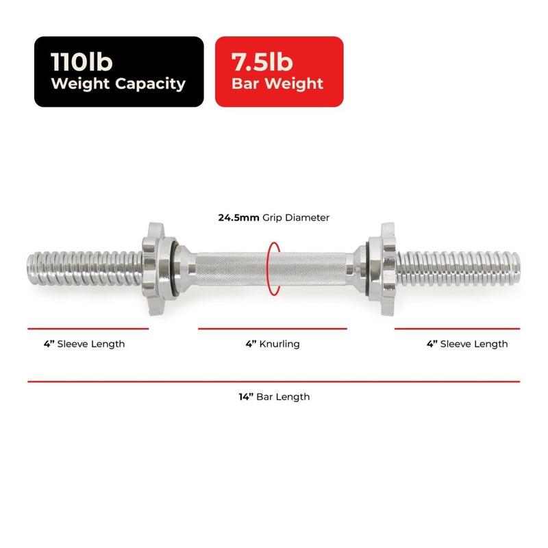 Laad afbeelding in Galerijviewer, &amp; Fitness Standard Threaded Dumbbell Handle Pairs – 14" and 24" Chrome Options with Star-Lock Collars, Solid Steel, Fits 1" Plates, Knurled Grip - happygetfit.com
