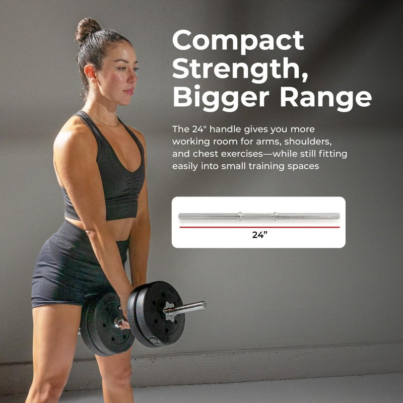 Laad afbeelding in Galerijviewer, &amp; Fitness Standard Threaded Dumbbell Handle Pairs – 14" and 24" Chrome Options with Star-Lock Collars, Solid Steel, Fits 1" Plates, Knurled Grip - happygetfit.com
