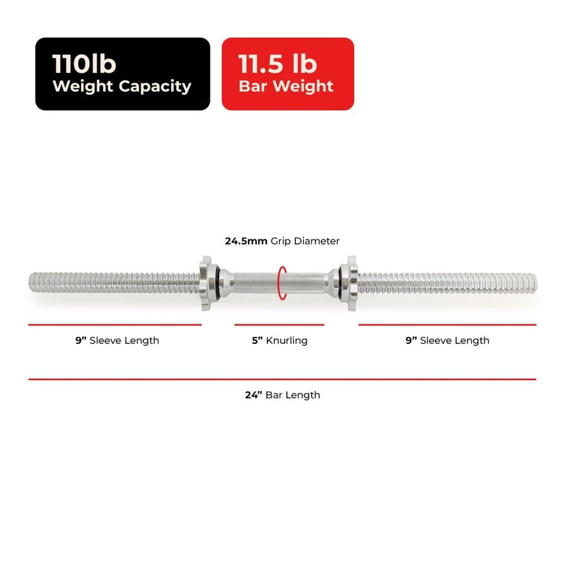 Laad afbeelding in Galerijviewer, &amp; Fitness Standard Threaded Dumbbell Handle Pairs – 14" and 24" Chrome Options with Star-Lock Collars, Solid Steel, Fits 1" Plates, Knurled Grip - happygetfit.com
