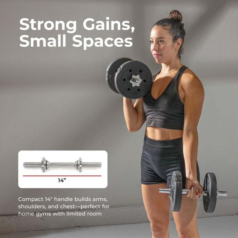 Laad afbeelding in Galerijviewer, &amp; Fitness Standard Threaded Dumbbell Handle Pairs – 14" and 24" Chrome Options with Star-Lock Collars, Solid Steel, Fits 1" Plates, Knurled Grip - happygetfit.com
