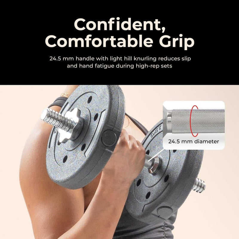 Laad afbeelding in Galerijviewer, &amp; Fitness Standard Threaded Dumbbell Handle Pairs – 14" and 24" Chrome Options with Star-Lock Collars, Solid Steel, Fits 1" Plates, Knurled Grip - happygetfit.com
