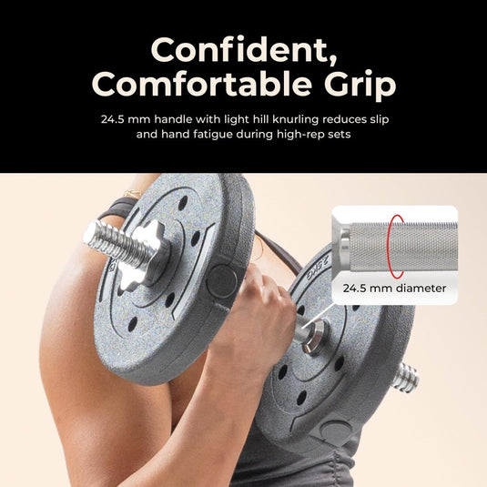 & Fitness Standard Threaded Dumbbell Handle Pairs – 14" and 24" Chrome Options with Star-Lock Collars, Solid Steel, Fits 1" Plates, Knurled Grip - happygetfit.com