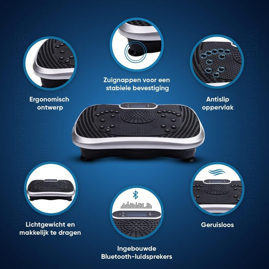 De "Effectieve fitness trilplaat voor thuis: Versterken spieren en verbrand vet" vergroot de spierkracht met zuignappen, ergonomisch ontwerp, antislipoppervlak, Bluetooth-luidsprekers en stille werking. Lichtgewicht en toch krachtig, richt zich op specifieke gebieden voor plezierige trainingen.