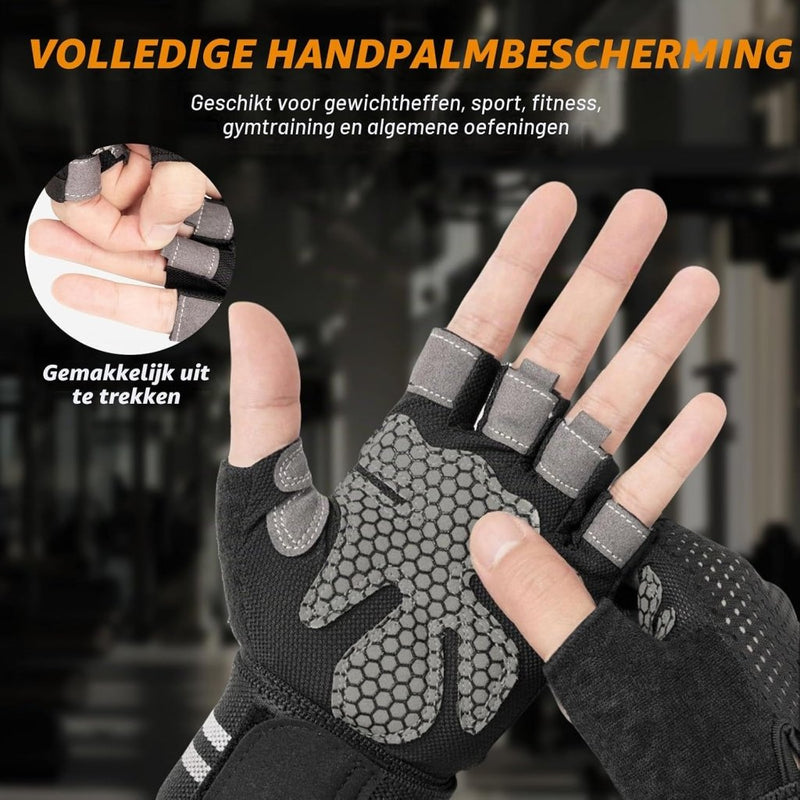 Załaduj obraz w przeglądarce galerii, Fitnesshandschoenen 1 paar met polssteun en antislip siliconen grip voor krachttraining en gewichtheffen – trainingshandschoenen – sporthandschoenen - happygetfit.com
