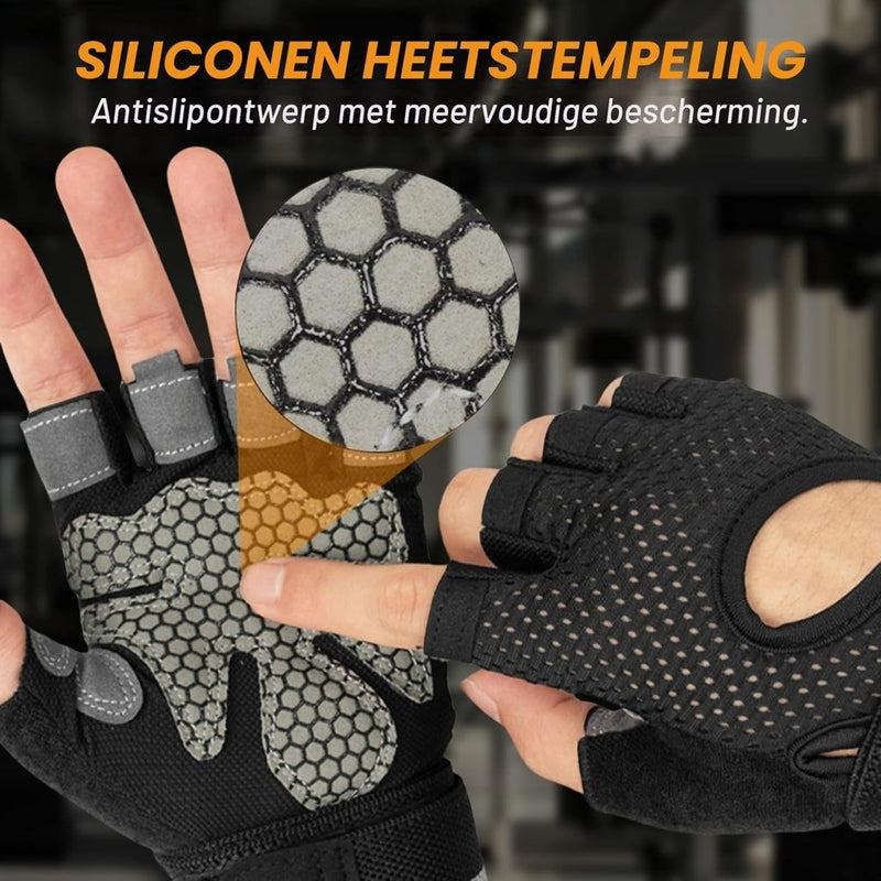 Załaduj obraz w przeglądarce galerii, Fitnesshandschoenen 1 paar met polssteun en antislip siliconen grip voor krachttraining en gewichtheffen – trainingshandschoenen – sporthandschoenen - happygetfit.com
