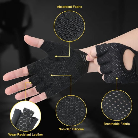 Flintronic Gymhandschoenen, Ademende Trainingshandschoenen met Microvezelstof, Antislip Siliconen Gewatteerde Handpalmbescherming en Extra Grip, voor Heren en Dames, Gewichtheffen/Crossfit/Fietsen - happygetfit.com