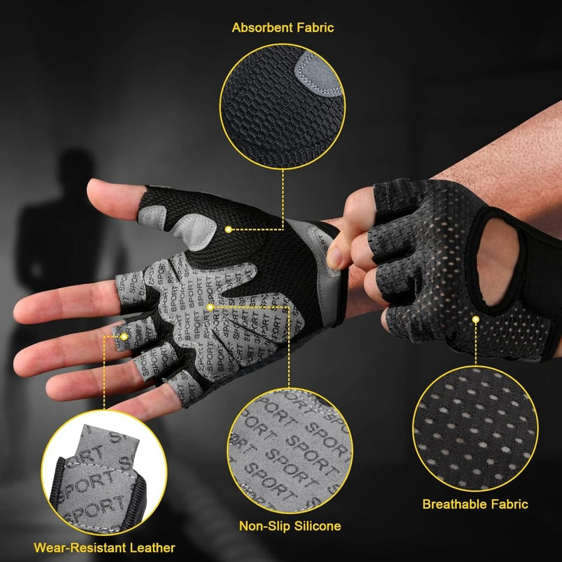 Laad afbeelding in Galerijviewer, Flintronic Gymhandschoenen, Ademende Trainingshandschoenen met Microvezelstof, Antislip Siliconen Gewatteerde Handpalmbescherming en Extra Grip, voor Heren en Dames, Gewichtheffen/Crossfit/Fietsen - happygetfit.com
