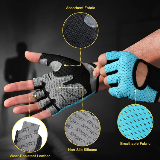 Flintronic Gymhandschoenen, Ademende Trainingshandschoenen met Microvezelstof, Antislip Siliconen Gewatteerde Handpalmbescherming en Extra Grip, voor Heren en Dames, Gewichtheffen/Crossfit/Fietsen - happygetfit.com