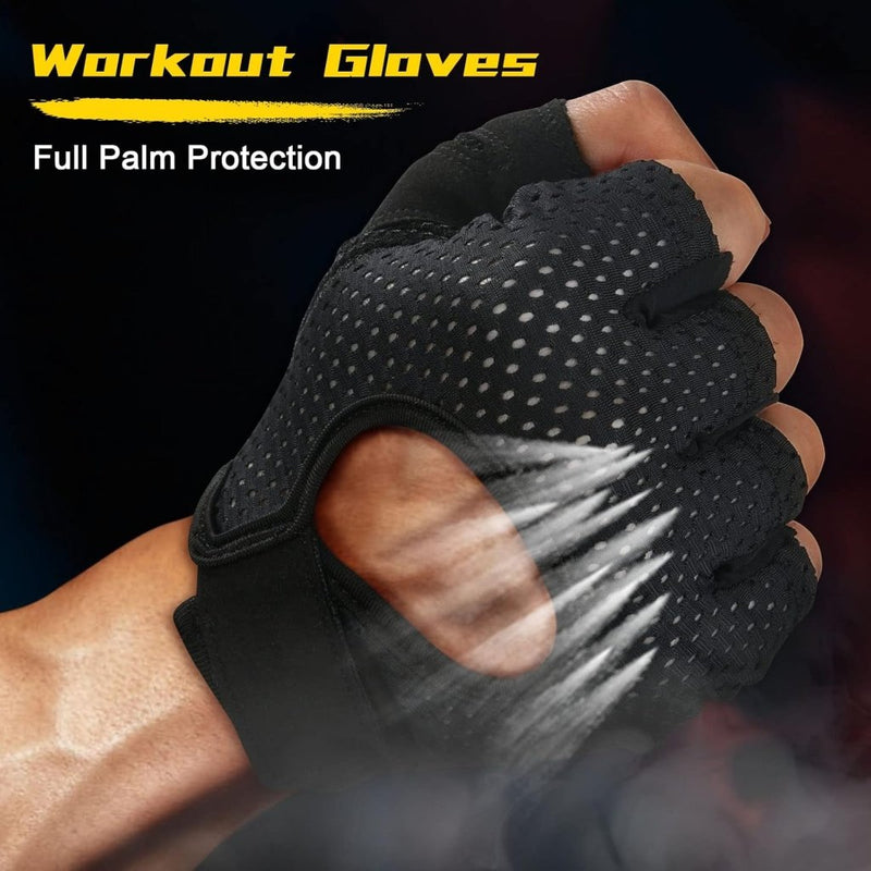 Laad afbeelding in Galerijviewer, Flintronic Gymhandschoenen, Ademende Trainingshandschoenen met Microvezelstof, Antislip Siliconen Gewatteerde Handpalmbescherming en Extra Grip, voor Heren en Dames, Gewichtheffen/Crossfit/Fietsen - happygetfit.com
