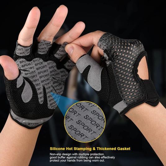 Flintronic Gymhandschoenen, Ademende Trainingshandschoenen met Microvezelstof, Antislip Siliconen Gewatteerde Handpalmbescherming en Extra Grip, voor Heren en Dames, Gewichtheffen/Crossfit/Fietsen - happygetfit.com