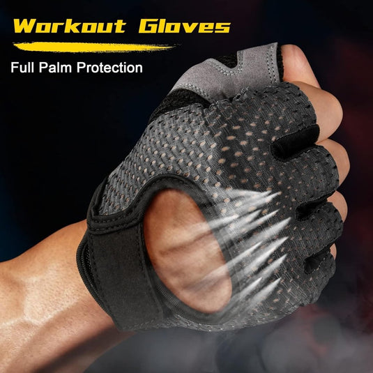 Flintronic Gymhandschoenen, Ademende Trainingshandschoenen met Microvezelstof, Antislip Siliconen Gewatteerde Handpalmbescherming en Extra Grip, voor Heren en Dames, Gewichtheffen/Crossfit/Fietsen - happygetfit.com