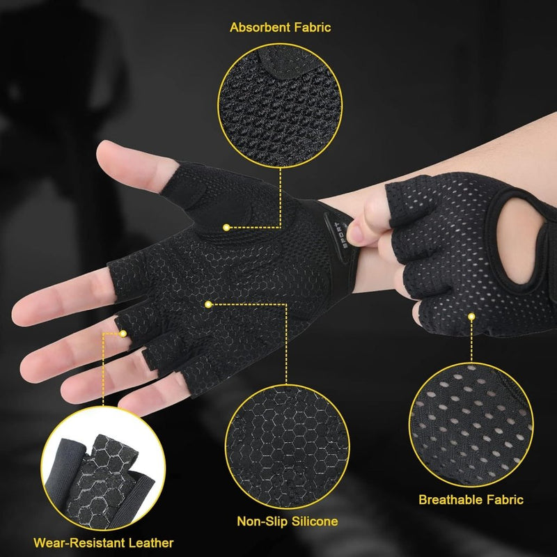 Laden Sie das Bild in Galerie -Viewer, Flintronic Gymhandschoenen, Ademende Trainingshandschoenen met Microvezelstof, Antislip Siliconen Gewatteerde Handpalmbescherming en Extra Grip, voor Heren en Dames, Gewichtheffen/Crossfit/Fietsen - happygetfit.com
