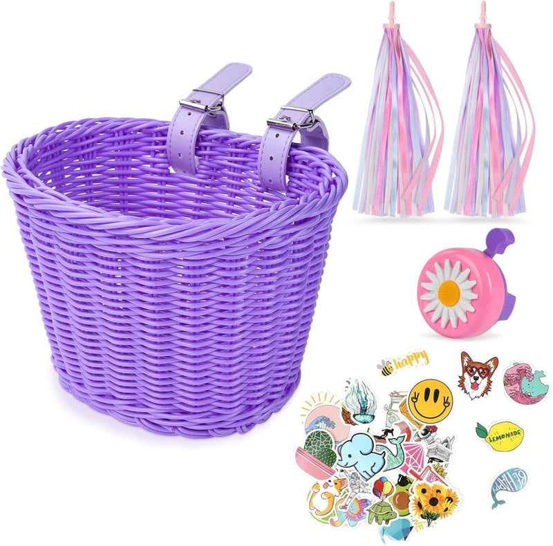 Laad afbeelding in Galerijviewer, Flintronic Kinderfietsmand, handgeweven fietsmand voor kinderen, fietsmand voor meisjes, jongens, kinderen, met fietsaccessoires - happygetfit.com
