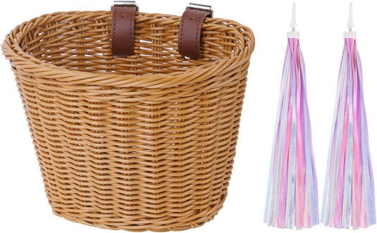 Flintronic Kinderfietsmand, handgeweven fietsmand voor kinderen, fietsmand voor meisjes, jongens, kinderen, met fietsaccessoires - happygetfit.com