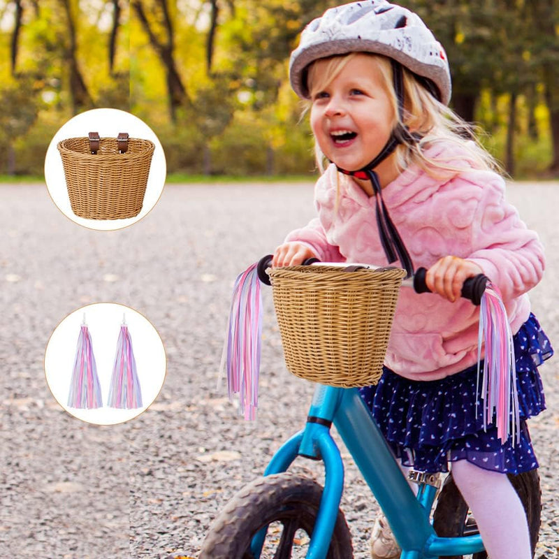 Laad afbeelding in Galerijviewer, Flintronic Kinderfietsmand, handgeweven fietsmand voor kinderen, fietsmand voor meisjes, jongens, kinderen, met fietsaccessoires - happygetfit.com
