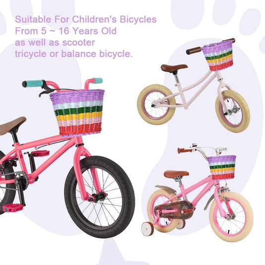 Flintronic Kinderfietsmand, handgeweven fietsmand voor kinderen, fietsmand voor meisjes, jongens, kinderen, met fietsaccessoires - happygetfit.com