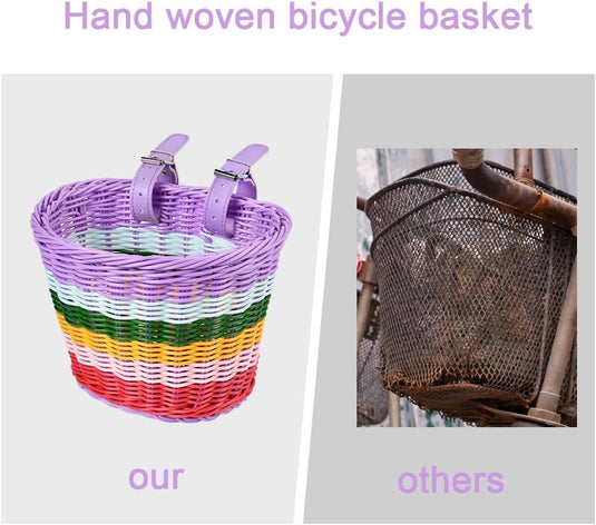 Flintronic Kinderfietsmand, handgeweven fietsmand voor kinderen, fietsmand voor meisjes, jongens, kinderen, met fietsaccessoires - happygetfit.com