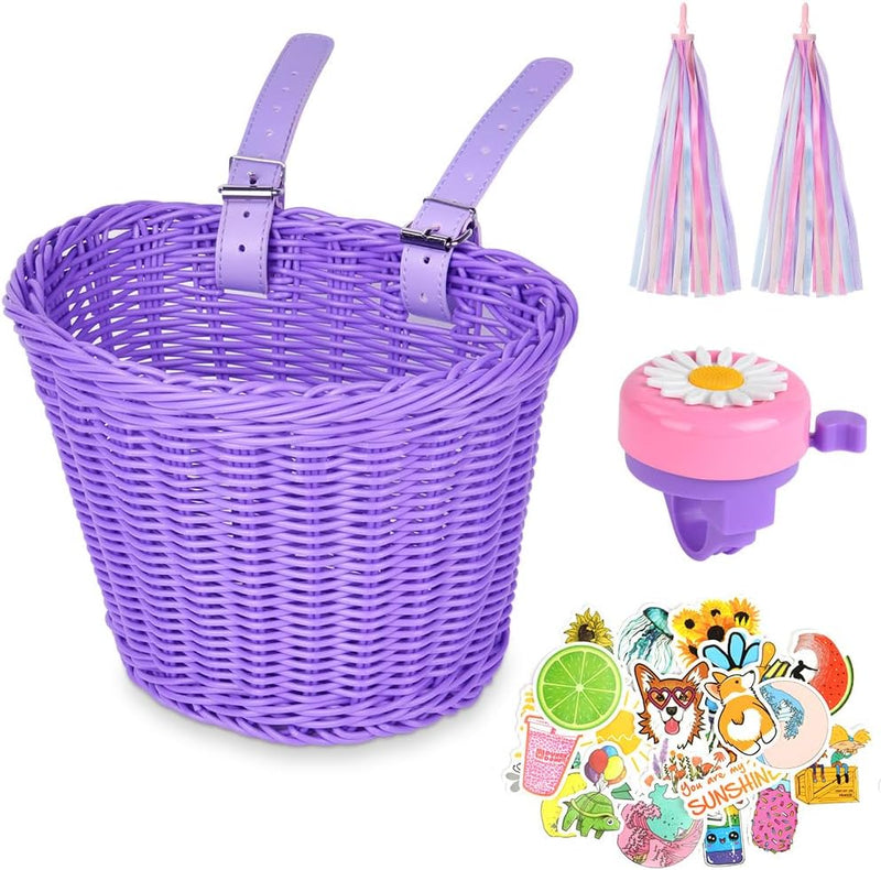 Laad afbeelding in Galerijviewer, Flintronic Kinderfietsmand, handgeweven fietsmand voor kinderen, fietsmand voor meisjes, jongens, kinderen, met fietsaccessoires - happygetfit.com
