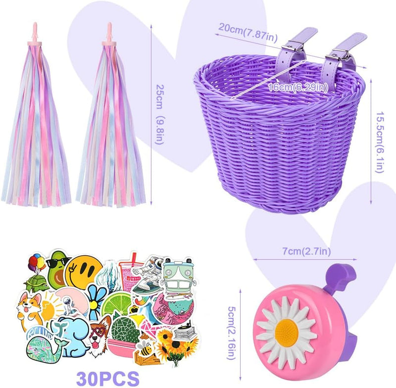 Laad afbeelding in Galerijviewer, Flintronic Kinderfietsmand, handgeweven fietsmand voor kinderen, fietsmand voor meisjes, jongens, kinderen, met fietsaccessoires - happygetfit.com
