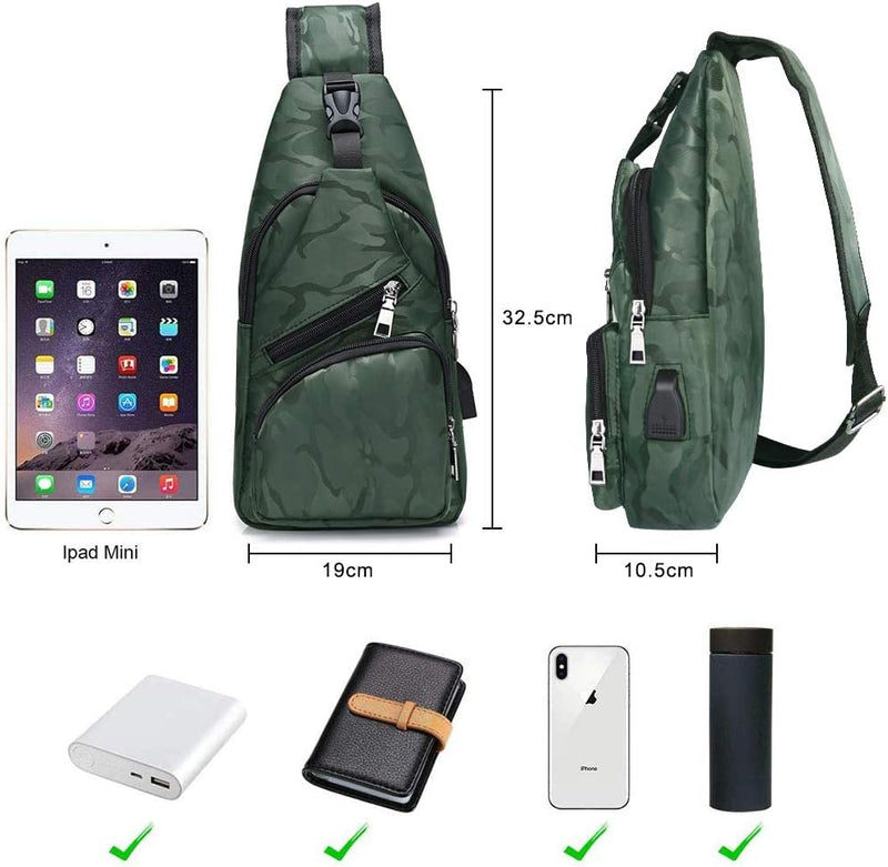 Laad afbeelding in Galerijviewer, flintronic Sling Bag met USB-Oplading, Borsttas met Verstelbare Riem, Multi-Pocket Crossbody Borst Tas, Wandelen Casual Outdoor Borstzak voor Heren - happygetfit.com

