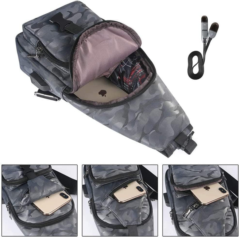 Laad afbeelding in Galerijviewer, flintronic Sling Bag met USB-Oplading, Borsttas met Verstelbare Riem, Multi-Pocket Crossbody Borst Tas, Wandelen Casual Outdoor Borstzak voor Heren - happygetfit.com
