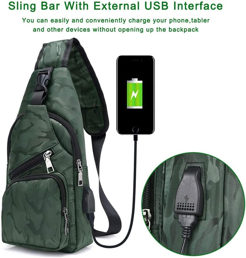 Laad afbeelding in Galerijviewer, flintronic Sling Bag met USB-Oplading, Borsttas met Verstelbare Riem, Multi-Pocket Crossbody Borst Tas, Wandelen Casual Outdoor Borstzak voor Heren - happygetfit.com
