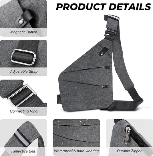 flintronic Sling Bag met USB-Oplading, Borsttas met Verstelbare Riem, Multi-Pocket Crossbody Borst Tas, Wandelen Casual Outdoor Borstzak voor Heren - happygetfit.com