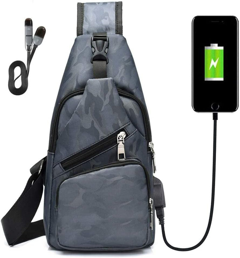Laad afbeelding in Galerijviewer, flintronic Sling Bag met USB-Oplading, Borsttas met Verstelbare Riem, Multi-Pocket Crossbody Borst Tas, Wandelen Casual Outdoor Borstzak voor Heren - happygetfit.com
