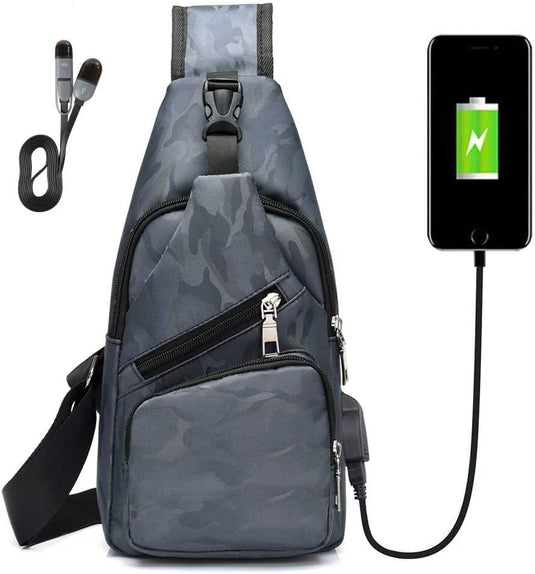 flintronic Sling Bag met USB-Oplading, Borsttas met Verstelbare Riem, Multi-Pocket Crossbody Borst Tas, Wandelen Casual Outdoor Borstzak voor Heren - happygetfit.com