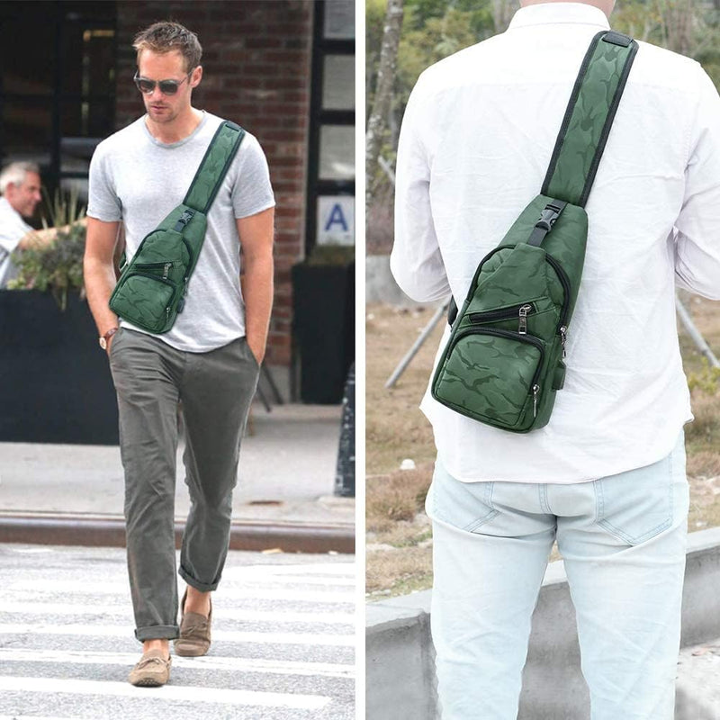 Laad afbeelding in Galerijviewer, flintronic Sling Bag met USB-Oplading, Borsttas met Verstelbare Riem, Multi-Pocket Crossbody Borst Tas, Wandelen Casual Outdoor Borstzak voor Heren - happygetfit.com
