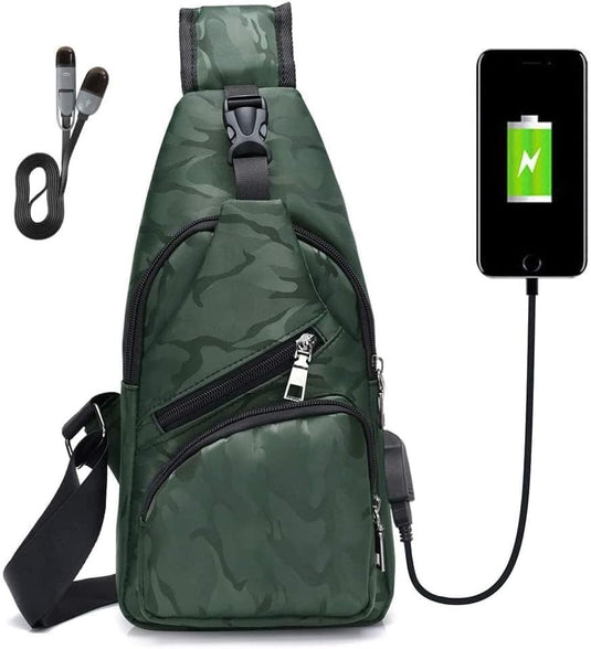 flintronic Sling Bag met USB-Oplading, Borsttas met Verstelbare Riem, Multi-Pocket Crossbody Borst Tas, Wandelen Casual Outdoor Borstzak voor Heren - happygetfit.com