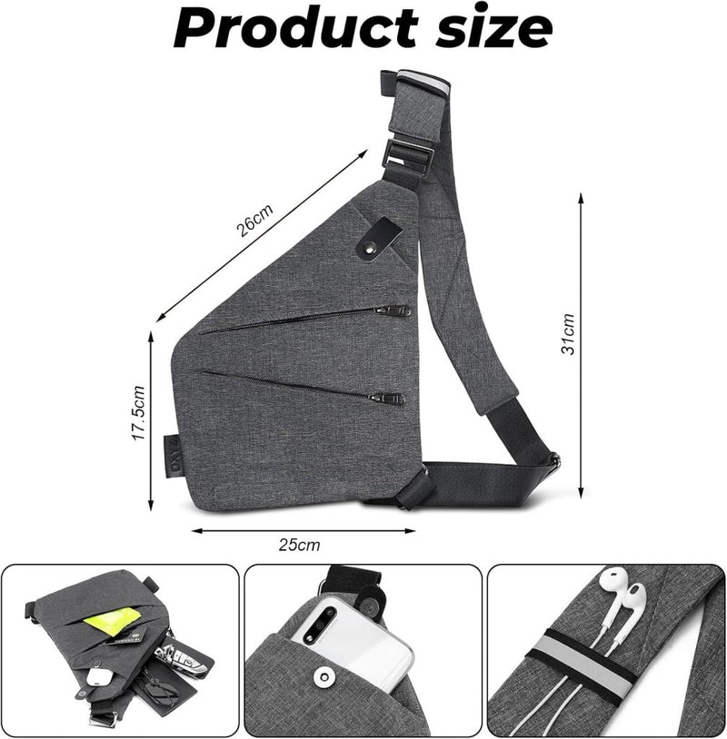 Laad afbeelding in Galerijviewer, flintronic Sling Bag met USB-Oplading, Borsttas met Verstelbare Riem, Multi-Pocket Crossbody Borst Tas, Wandelen Casual Outdoor Borstzak voor Heren - happygetfit.com
