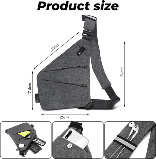 flintronic Sling Bag met USB-Oplading, Borsttas met Verstelbare Riem, Multi-Pocket Crossbody Borst Tas, Wandelen Casual Outdoor Borstzak voor Heren - happygetfit.com