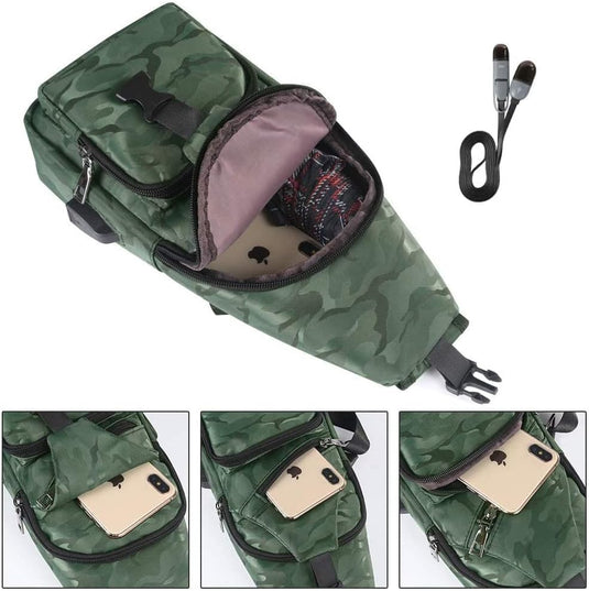 flintronic Sling Bag met USB-Oplading, Borsttas met Verstelbare Riem, Multi-Pocket Crossbody Borst Tas, Wandelen Casual Outdoor Borstzak voor Heren - happygetfit.com