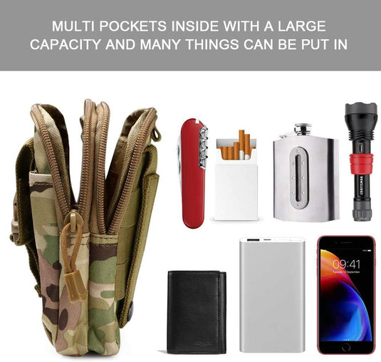 flintronic Tactische Heuptassen, Molle EDC Pouch, Outdoor Heuptas+Haak, Utility Gadget Riemtas met Mobiele Telefoon Holster voor Sport, Wandelen, Kamperen, Reizen-Zwart - happygetfit.com