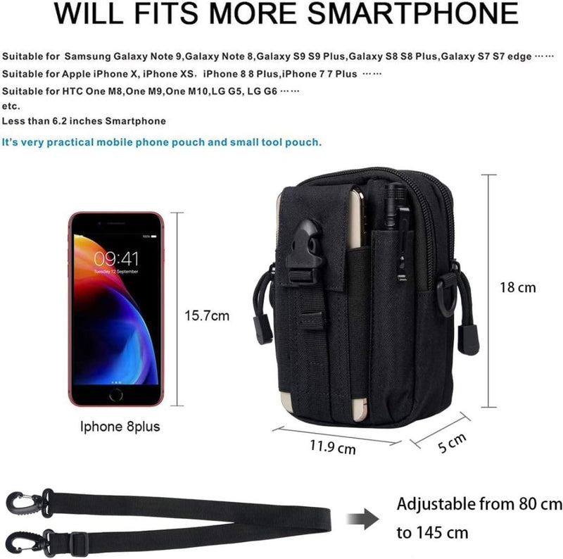 Laad afbeelding in Galerijviewer, flintronic Tactische Heuptassen, Molle EDC Pouch, Outdoor Heuptas+Haak, Utility Gadget Riemtas met Mobiele Telefoon Holster voor Sport, Wandelen, Kamperen, Reizen-Zwart - happygetfit.com
