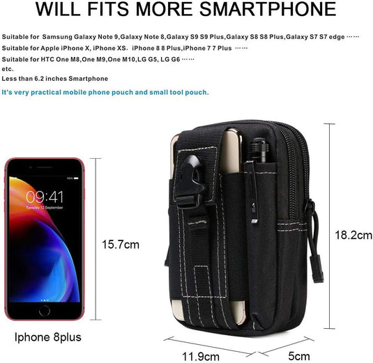 flintronic Tactische Heuptassen, Molle EDC Pouch, Outdoor Heuptas+Haak, Utility Gadget Riemtas met Mobiele Telefoon Holster voor Sport, Wandelen, Kamperen, Reizen-Zwart - happygetfit.com