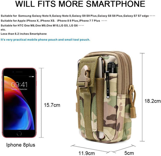 flintronic Tactische Heuptassen, Molle EDC Pouch, Outdoor Heuptas+Haak, Utility Gadget Riemtas met Mobiele Telefoon Holster voor Sport, Wandelen, Kamperen, Reizen-Zwart - happygetfit.com