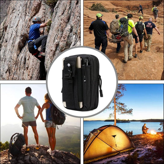 flintronic Tactische Heuptassen, Molle EDC Pouch, Outdoor Heuptas+Haak, Utility Gadget Riemtas met Mobiele Telefoon Holster voor Sport, Wandelen, Kamperen, Reizen-Zwart - happygetfit.com