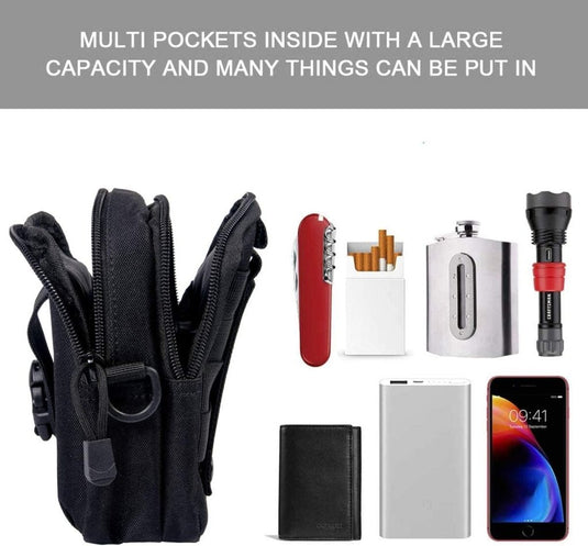 flintronic Tactische Heuptassen, Molle EDC Pouch, Outdoor Heuptas+Haak, Utility Gadget Riemtas met Mobiele Telefoon Holster voor Sport, Wandelen, Kamperen, Reizen-Zwart - happygetfit.com